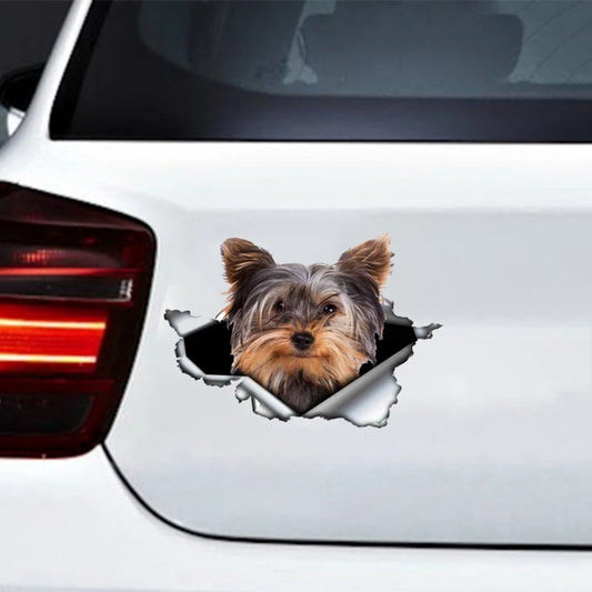 LYKX Yorkshire Terrier Pet Hund Styling Persönlichkeit Aufkleber Zerrissen Metall Vinyl Aufkleber Tier Auto Aufkleber Fenster Auto