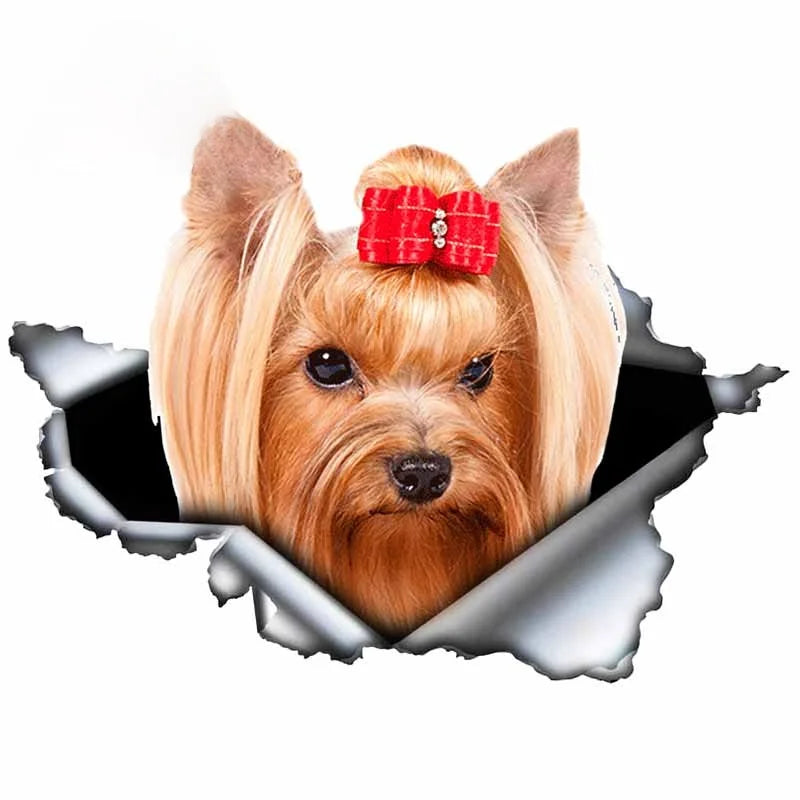 LYKX Yorkshire Terrier Pet Hund Styling Persönlichkeit Aufkleber Zerrissen Metall Vinyl Aufkleber Tier Auto Aufkleber Fenster Auto