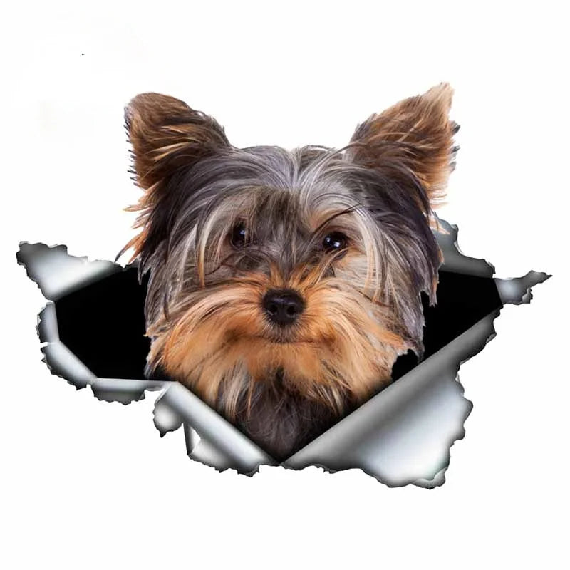 LYKX Yorkshire Terrier Pet Hund Styling Persönlichkeit Aufkleber Zerrissen Metall Vinyl Aufkleber Tier Auto Aufkleber Fenster Auto