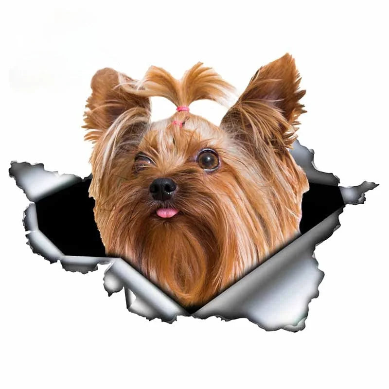 LYKX Yorkshire Terrier Pet Hund Styling Persönlichkeit Aufkleber Zerrissen Metall Vinyl Aufkleber Tier Auto Aufkleber Fenster Auto